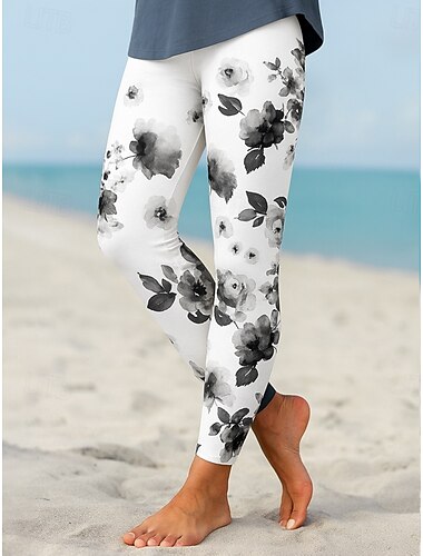  Damen Leggings Elegant Urlaub Vintage Knöchellang Hohe Taille Blumen Grafik 3D-Druck Schnelltrocknend Atmungsaktivität Weich Dehnbar Outdoor Heim Lässig Schwarz Blau Purpur Grün Herbst Normale