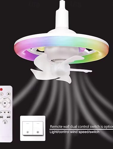 RGB-Vollfarbbirne, dimmbares LED-Lüfterlicht mit Zeitsteuerung, hängendes Lüfterlicht für die Heimdekoration