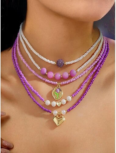  Buntes Perlen-Halskettenset für Damen – Boho-Akzente mit bösem Blick, Perlen und Charms – verstellbarer Sommerschmuck für Teenager und junge Frauen – ideal für Strand, Festivals und Freizeit