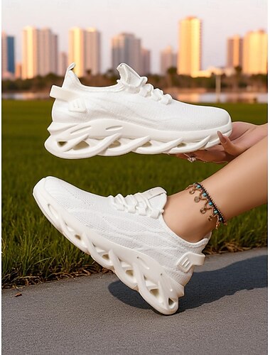 Weiße Mesh-Laufschuhe für Damen – leichte, atmungsaktive Sneaker fürs Fitnessstudio, Training oder als lässige Sportbekleidung