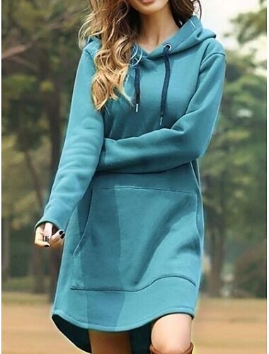  Mujer Mini vestido Vestido de cambio Casual Exterior Noche Ajuste regular Color sólido Manga Larga Con Capucha Negro Amarillo Rojo Azul Piscina Primavera Otoño Invierno