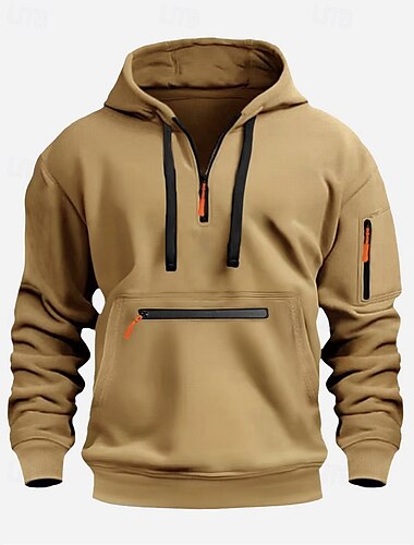  Herren Kapuzensweatshirt Viertelreißverschluss Kapuzensweatshirt Schwarz Marineblau Kamel Hellgrau Dunkelgray Mit Kapuze Einfach Tasche Sport & Outdoor Täglich Ferien Polyester Streetwear Basic Lässig