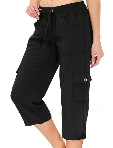  Damen Cargo-Hosen Caprihose Mode Streetwear Wadenlang Natürliche Taille Einfarbig Tasche Elastischer Bund Bequem Mikroelastisch Sport & Outdoor Alltagskleidung Schwarz Rosa Blau Grün Sommer Frühling
