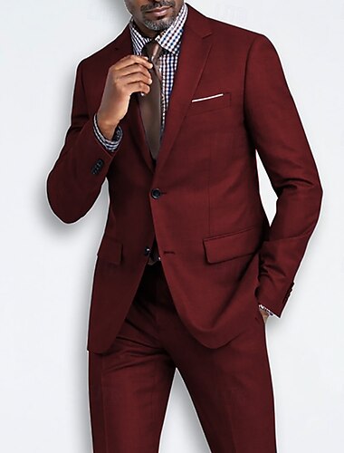  Costumes d'affaires pour hommes Costumes de mariage Costumes de retour à la maison Bourgogne Bleu marine Formelle Vêtements de travail Couleur unie Ajustement standard 2 pièces Simple boutonnage Deux