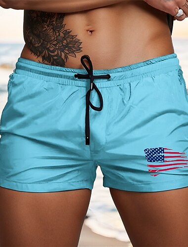  Herren Badehosen Badeshorts Boardshorts Nationalflagge Schnelltrocknend Atmungsaktiv Kordelzug mit Mesh-Futter Elastischer Bund Urlaub Strand Hawaiianisch Lässig Weiß Hellgrün