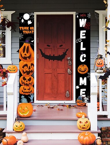  Σημαία με βεντάλια για το Halloween, εξωτερική σημαία για εξωτερικούς χώρους, φράχτης αυλής για το Halloween, κρεμαστός τρομακτικός φράχτης κολοκύθας, σημαία, διακόσμηση τραπεζιού, φθινοπωρινή διακόσμηση δωματίου, αισθητική, διακόσμηση πάρτι γενεθλίων για