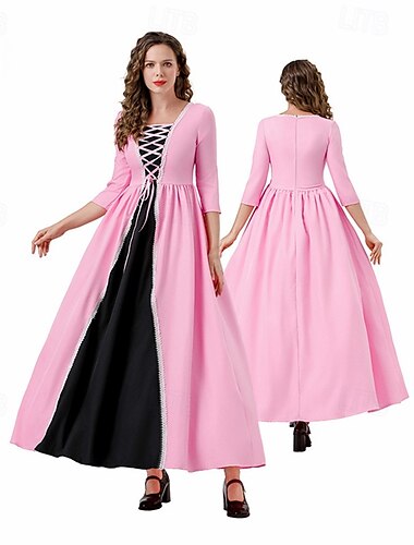  Elegant Vintage inspiriert Renaissance Lange Länge Kleid Cosplay Kostüm Maskerade Edelfrau Quadrathals Damen Halloween Maskerade Kleid Party & Abend Alltagstauglich Erwachsene Kleid Ganzjahres