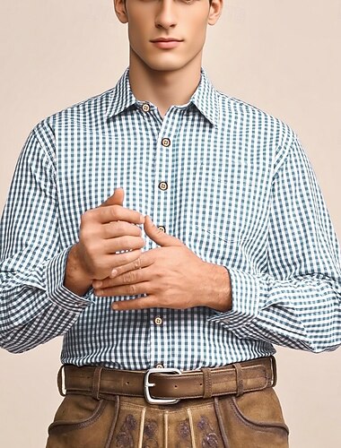  مهرجان أكتوبرفست مراجعة النمك قميص البافارية ألماني جبال الألب المراعي رجالي مناسب للحفلات مهرجان البيرة قماش النمط التقليدي