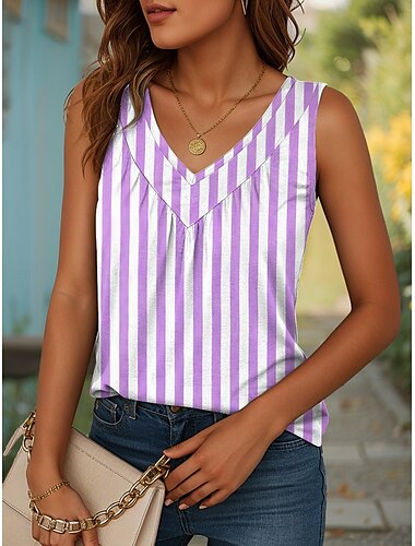  Damen Camisole-Tanktop Grafik Gestreift Vintage Stilvoll Lässig Ärmellos V Ausschnitt Lange Oberteile Täglich Druck Rosa Blau Purpur Grün Khaki Sommer Frühling