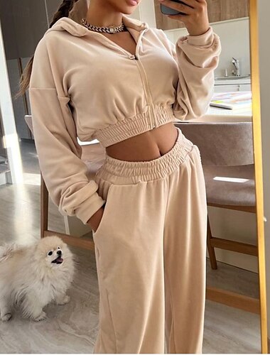  Damskie Dres Spodnie dresowe Przycięta Athleisure Jesień Długi rękaw Keep Warm Odporność na wiatr Siłownia Bieganie Athleisure Odzież sportowa Odzież sportowa Solidne kolory Czarny Biały Różowy