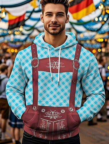  Cerveza Oktoberfest Sudadera Estampado Bolsillo delantero Gráfico Para Hombre Adulto Carnaval Cerveza Oktoberfest Impresión 3D Vacaciones Fiesta