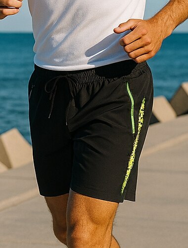  Men's Running Shorts sport pants Elastic Waistband Shorts Sports & Outdoor Casual Breathable Quick Dry Lightweight Elastic Tennis Golf Running Regular Fit Sportswear Activewear Color Block White