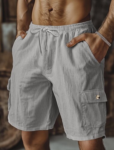  Herren Cargo-Shorts Sweat-Shorts Shorts Strandshorts Freizeitshorts Elastischer Bund Kordelzug Mehrere Taschen Einfach Komfort Atmungsaktiv Knielang Lässig Täglich Ferien Urlaub Mode Schwarz Weiß
