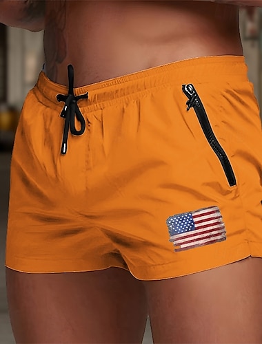  Men's Swim Trunks Swim Shorts Board Shorts National Flag Quick dry Breathable Drawstring with Mesh lining Elastic Waist Vacation Beach Hawaiian Casual White Light Green