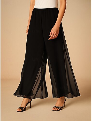  Dam Trosor Byxor med raka ben Elegant Stylish Klassisk Stil Fullängd Medium Midja Ensfärgat Elastisk midja Elastisk Bröllop Semester Fest Svart Vår, Höst, Vinter, Sommar Normal