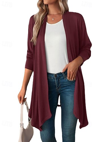  Damen Pullover Strickjacke Urlaub Mode Täglich Einfarbig Gerippt Öffnung vorne Gestrickt Langarm Lange Oberteile Stricken Ferien Ausgehen Wochenende Schwarz Weiß Herbst Winter