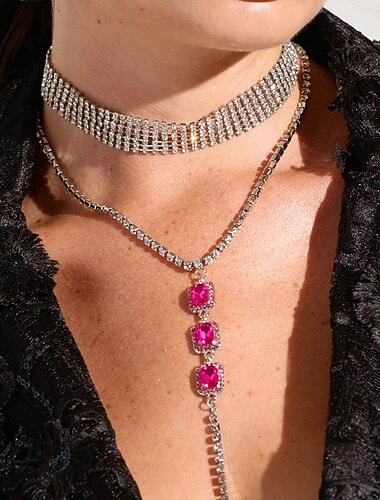  Collares con colgantes Fucsia Zirconio Brillantes Mujer Moda Artístico Borla Borlas Boda Irregular Gargantillas Para Boda Fiesta Fiesta de baile
