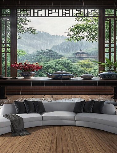  Fenster Blumen und Pflanzen Landschaft Wandteppich dekorative Kunst Teppich Vorhänge hängen Home Schlafzimmer Wohnzimmer Dekoration