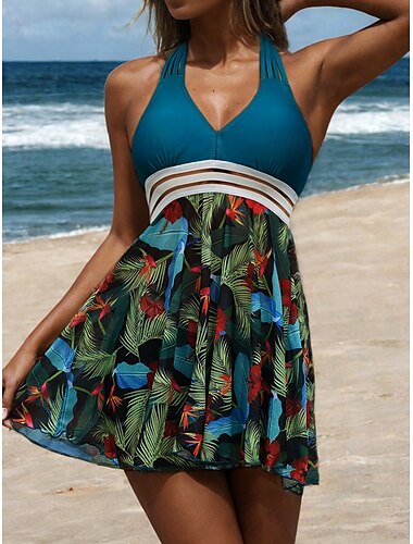  Femme Grande Taille Maillots de Bain Tankini 2 pièces Robe de Bain Maillot de bain 2 Pièces Maillots de bain modestes Dos ouvert Imprimé pour les grosses poitrines Vacances Le style mignon Floral