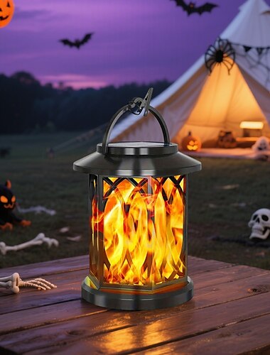  1 lanterna solare impermeabile per esterni, a fiamma cava, per cortile, giardino, sentiero, prato, recinzione, scala, albero, luce pendente 28 LED, luce decorativa impermeabile per Halloween e Natale