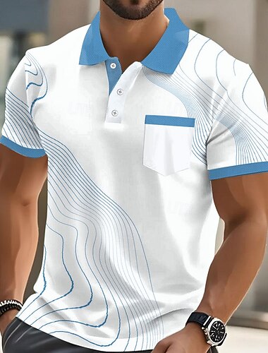  Herren Marmor Linie Polo Kurzarm Polo-Shirts Hemden mit Kragen Business-Casual Outdoor Geschäft Athleisure Alltagskleidung Knöpfe Tasche 3D-Druck Sommer Schwarz Leicht Braun Blau