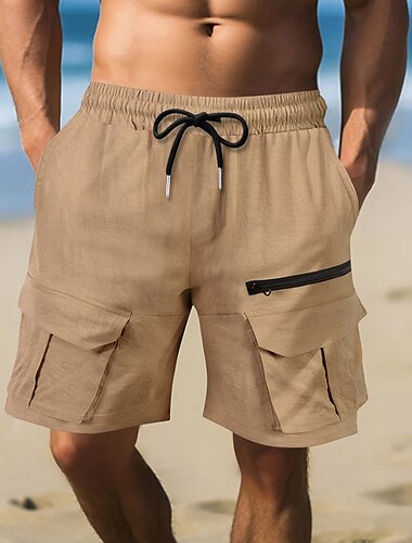  Herr Cargo-shorts Shorts Sommarshorts Snörning Elastisk midja Flera fickor Slät Komfort Bärbar Knelängd Utomhus Sport Dagligen Mode Ledigt Svart Brun