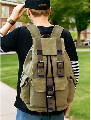  Zaino vintage in tela da uomo – borsa da viaggio casual di grande capacità per studenti universitari, escursioni all'aperto e spostamenti quotidiani