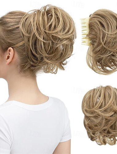  Fermaglio per capelli con artiglio, coda di cavallo corta, chignon spettinato, extension per capelli flessibili, soffici, ondulati, ricci, sintetici, versatili, color sabbia.