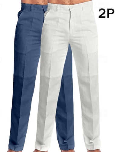  Voor heren Pakken Linnen broek Broek Zomerbroek Strandbroeken Recht been Effen Comfort Volledige lengte Buiten Casual Dagelijks Streetwear Stijlvol Wit+Donkergrijs Wit+Marineblauw