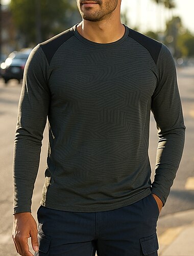  Herren Laufoberteil Laufshirt Langarm T-Shirt Schnelltrocknend Leicht Elastisch Atmungsaktiv Tennis Golfspiel Laufen Sportbekleidung Sportkleidung Farbblock Dunkelgrau Weinrot Schwarz