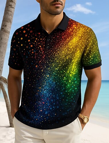 Mes del Orgullo Hombre Arco iris Polo Mangas cortas Camisas de polo Cuello de polo Casual Festival Botones Verano Arco Iris   Mes del Orgullo Hombre Arco iris Polo Mangas cortas Camisas de polo Cuello de polo Casual Festival Botones Verano Arco Iris