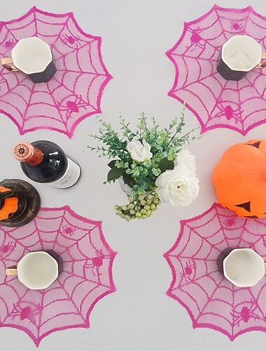  ハロウィーンの黒いレースの蜘蛛の巣のテーブルマット、蜘蛛の巣模様のプレースマット、あらゆる機会に使えるホームアクセサリー