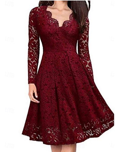  Damen Minikleid A Linie Kleid Lässig Urlaub Büro Normale Passform Einfach Langarm V Ausschnitt Schwarz Rote Marineblau Purpur Frühling Herbst