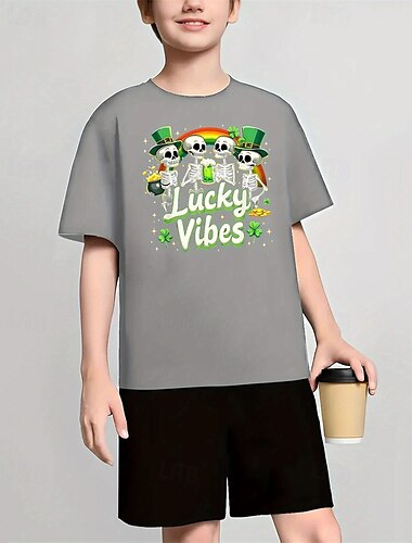  男の子 3D グラフィック スカル Tシャツ Ｔシャツ 半袖 夏 春 ファッション ベーシック 子供 4〜12年 クルーネック アウトドア カジュアル 日常 レギュラー
