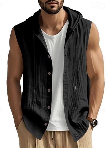  Herren Tank Top Weste Unterhemd Ärmelloses Shirt Ärmellos Mit Kapuze Sommer Einfach Mode Designer Basic Knöpfe Urlaub Straße Ausgehen Schwarz Weiß Gelb Top T-Shirt für Herren
