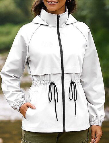  Damen Wanderjacke Sportjacke Außen Wasserdicht Winddicht Schnelltrocknend Leicht Wanderoutfits Wanderbekleidung Frühling Herbst Jacke Tennis Golfspiel Laufen Einfarbig Schwarz Weiß Kaffee