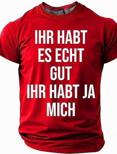  Men's Funny Slang German T Shirt Short Sleeve T shirt 3D Print Crew Neck Shirt Fashion Daily Street Casual Daily Black Red Blue Summer Spring All Seasons Clothing Apparel S M L XL XXL XXXL