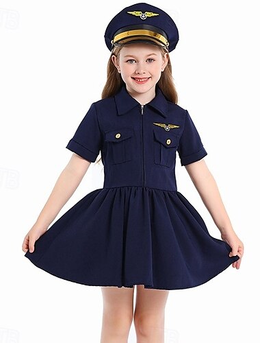  Pilote Pilote de Ligne Journée STEM Jeu de rôle sur la carrière Robe Costume Uniforme Cosplay Fille Enfant Performance Déguisement éducatif Déguisement pour un événement scolaire Halloween Carnaval