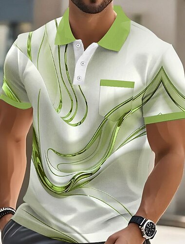  Herren Grafik Marmor Polo Kurzarm Polo-Shirts Hemden mit Kragen Business-Casual Outdoor Athleisure Alltagskleidung Knöpfe 3D-Druck Sommer Blau Purpur Braun
