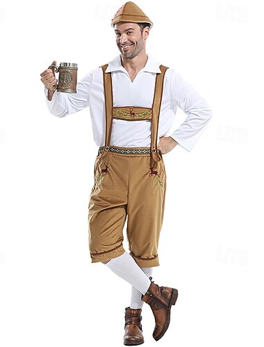  Oktoberfest Lederhosen Trøye alpehat bayerske Tysk München Enge Herre Fest Ølfestival Traditionel stil klud