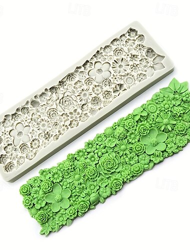  1 molde de silicona para fondant con forma de guirnalda floral exquisita - Molde de caramelo 3D para decorar bordes de pasteles DIY - Herramientas para hornear, utensilios de cocina y accesorios de