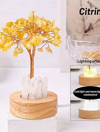  1 Stück natürlicher Bergkristall-Chip-Baum – USB-Anschluss, dekoratives Nachtlicht für das Nachttischambiente