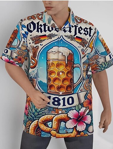  Oktoberfest Bier Brezel Hawaiihemden Aloha-Hemd Bayerisch München Deutsch Grafik Für Herren Erwachsene Karneval Oktoberfestbier 3D-Druck Urlaub Party