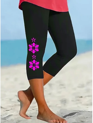  Damen Leggings Urlaub Vintage Mode Capris Hohe Taille Blumen Grafik Drucken Atmungsaktiv Weich Dehnbar Formell Outdoor Urlaub Rosa Blau Orange Grün Sommer Frühling Schmale Passform