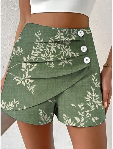  Femmes Chinos Shorts Vacances ancien Style Ethnique Court Taille haute Fleuri Graphique Plissé Micro-Élastique Vacances Rue Quotidien Violet Bleu œuf de mer Rouge Vert Été Printemps Coupe régulière