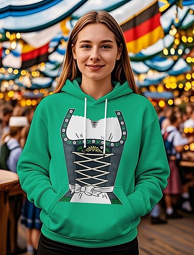  Cerveza Oktoberfest Sudadera Estampado Bolsillo delantero Gráfico Para Mujer Adulto Carnaval Cerveza Oktoberfest Impresión 3D Vacaciones Fiesta