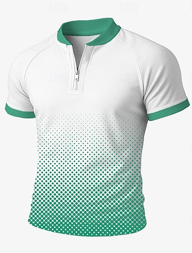  Herren Farbblock Geometrisch Reißverschluss-Polo Kurzarm Stehkragen Geschäftlich Freizeit Geschäft Athleisure Alltagstauglich Reißverschluss 3D-Druck Sommer Rubinrot Schwarz Grün