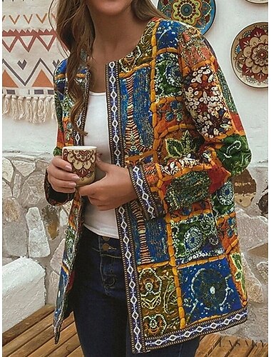  Damen Blazer Arbeit Druck Blumen Atmungsaktiv Elegant Normale Passform Oberbekleidung Langarm Herbst Gelb S