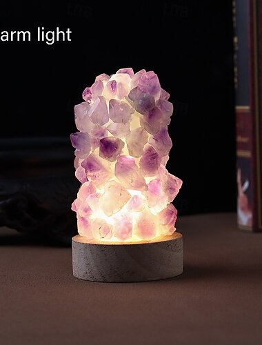  Lámpara de deseos de cristal de amatista natural exquisita de 1 pieza: decoración del hogar relajante, regulable y alimentada por USB para meditación, relajación e iluminación ambiental: regalo