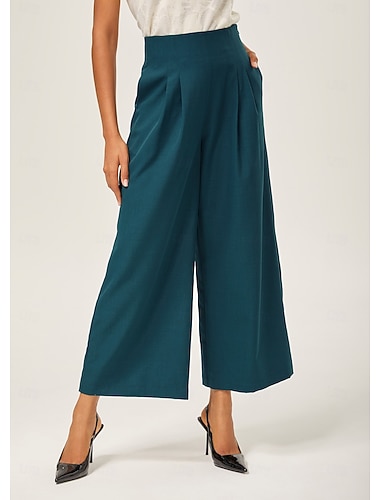  Dame Bukser med brede ben Bukser Elegant Ferie Formell Avslappet Mørkegrønn Alle årstider XS S M